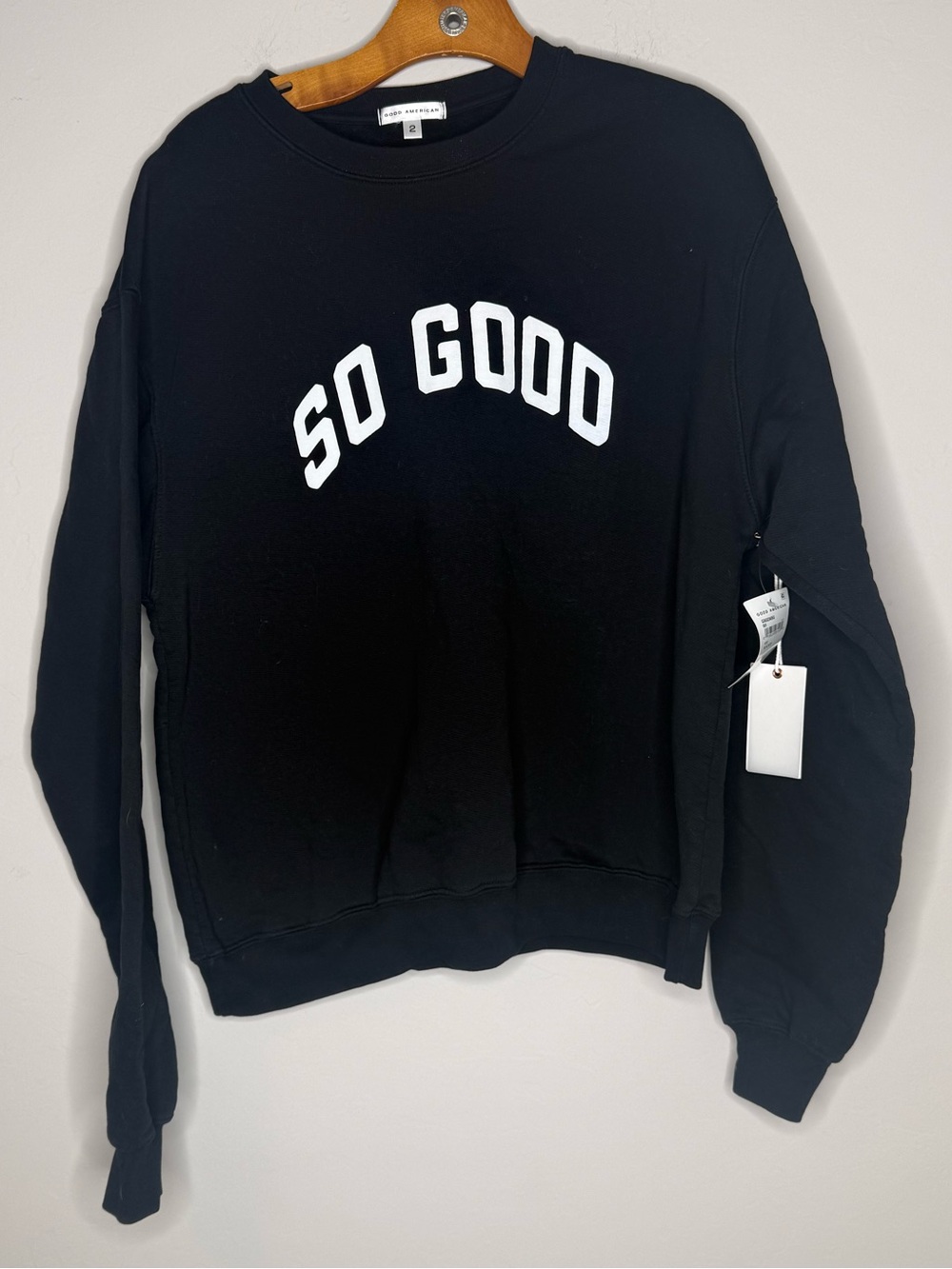 Good American Black So Good Boyfriend Crew Neck Sweatshirt NWT size 2/M - Picture 2 of 6
